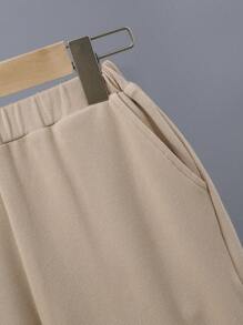 SHEIN 2pcs/Set Tween Boys Khaki Casual Streetwear Loose Fit Hooded Short-Sleeved T-Shirt & Shorts With Wide Shoulders For Spring