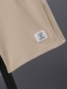 SHEIN 2pcs/Set Tween Boys Khaki Casual Streetwear Loose Fit Hooded Short-Sleeved T-Shirt & Shorts With Wide Shoulders For Spring