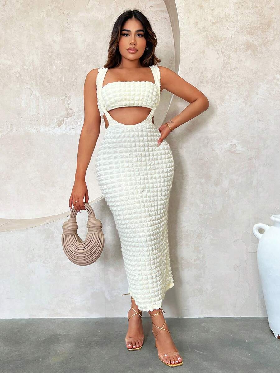 SHEIN SXY 素色上衣和背帶短裙 - 杏色 - 查看 1