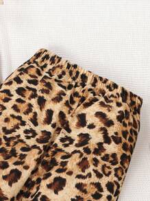 小女童素色吊帶上衣&豹紋印花長褲&帽 - 卡其色 - 查看 3