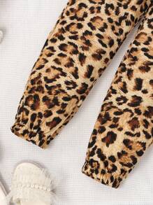 小女童素色吊帶上衣&豹紋印花長褲&帽 - 卡其色 - 查看 5