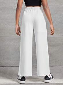 SHEIN Girls Solid Slant Pocket Wide Leg Trousers - White - View 2