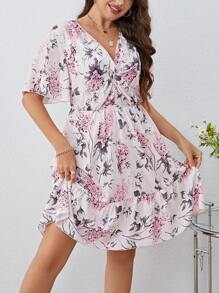 SHEIN Privé 大碼印花荷葉邊連衣裙 - 彩色 - 查看 3