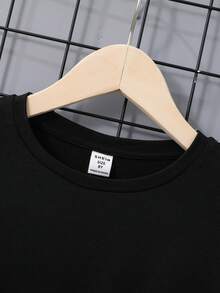 SHEIN 男孩卡通和標語圖案T恤 - 黑色 - 查看 4