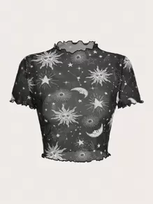 SHEIN EZwear Áo nữ Xù nhỏ cắt Thiên hà Gợi cảm - Đen và trắng - Xem 1