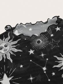 SHEIN EZwear Áo nữ Xù nhỏ cắt Thiên hà Gợi cảm - Đen và trắng - Xem 3