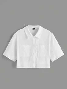 SHEIN EZwear Drop Shoulder Patch Pocket Crop Shirt