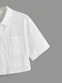 SHEIN EZwear Drop Shoulder Patch Pocket Crop Shirt