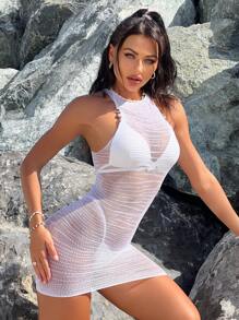 Swim SXY Sheer Halter Cover Up Dress Without Bikini - White - View 6