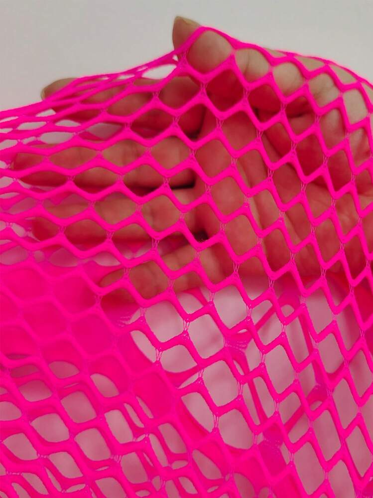 Swim SXY Summer Beach Hollow Out Fishnet Off The Shoulder Cover Up Dress Without Lingerie Set - Hot Pink - View 4