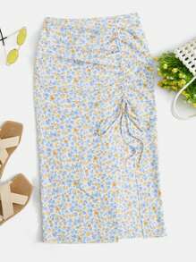 Soleia 碎花抽繩高衩半身裙 - 彩色 - 查看 3