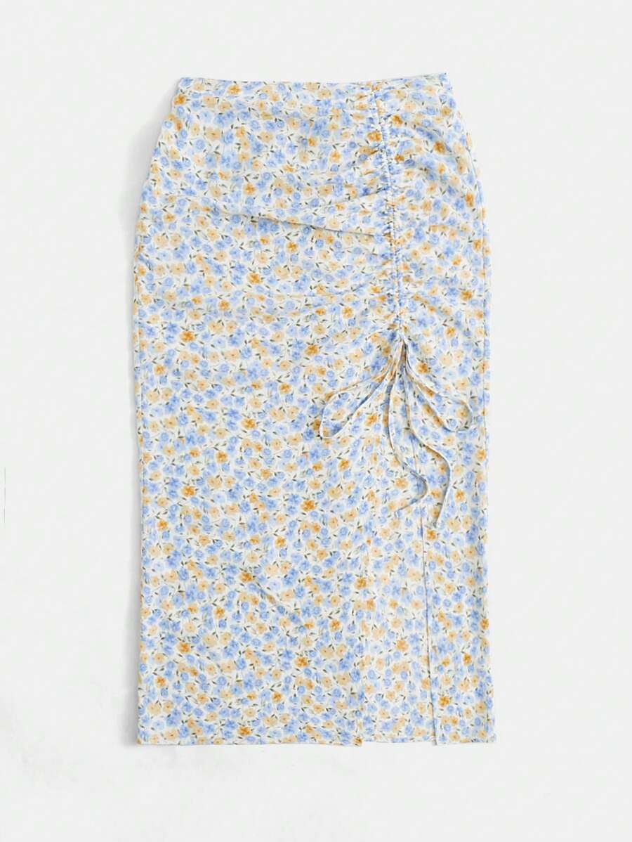 Soleia 碎花抽繩高衩半身裙 - 彩色 - 查看 1