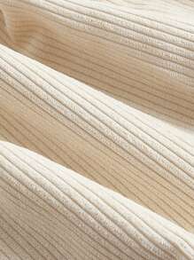 SHEIN Girlism Tween Girls Casual Apricot Corduroy Button-Pleated Apricot Midi Skirt, Autumn/Winter - Apricot - View 3