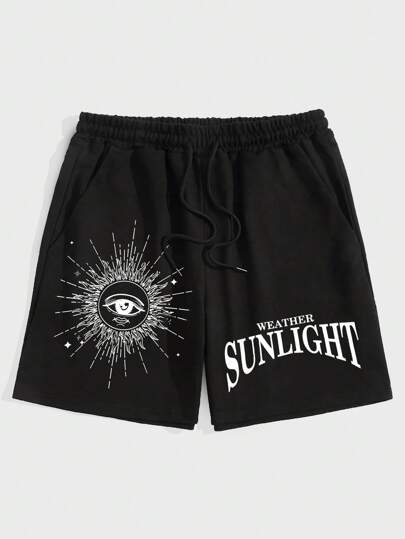 Street Life Guys Letter Graphic Drawstring Waist Shorts