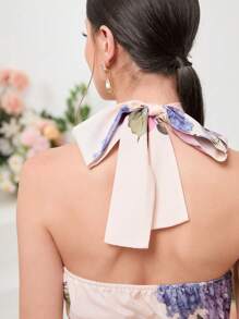 Modelyn 印花百褶下擺腰帶掛脖連衣裙 - 彩色 - 查看 6