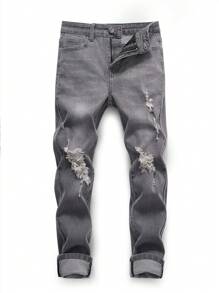 SHEIN Explorewe Quần jean rách sờn Tween Boy - Xám - Xem 1