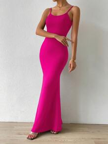 Firerie 素色魚尾裙下擺吊帶洋裝 - 紅色 - 查看 3