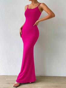 Firerie 素色魚尾裙下擺吊帶洋裝 - 紅色 - 查看 4