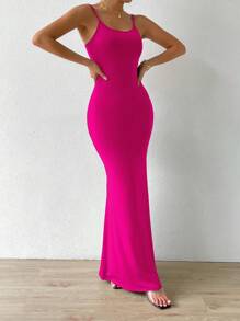 Firerie 素色魚尾裙下擺吊帶洋裝 - 紅色 - 查看 6