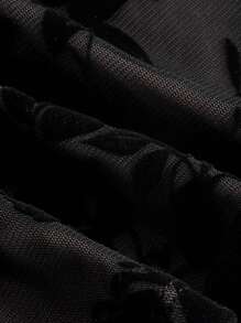 SHEIN MOD Camiseta con estampado de plantas pecho con fruncido - Negro - Ver 4