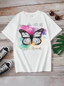 Tops con gái Slogan Loại bướm Giải trí - trắng - Xem 1