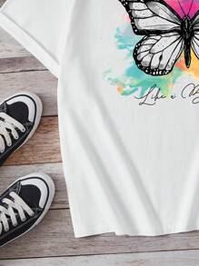 Tops con gái Slogan Loại bướm Giải trí - trắng - Xem 3