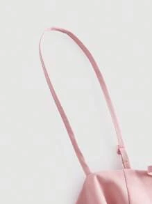 SHEIN MOD Đầm Plus Size Ren lên Dải chun màu trơn Giải trí - Màu Hồng baby - Xem 3