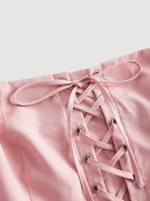 SHEIN MOD Đầm Plus Size Ren lên Dải chun màu trơn Giải trí - Màu Hồng baby - Xem 4