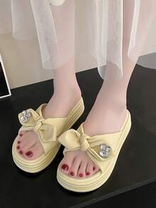 Fashion Yellow Sandals For Women, Bow Decor Flatform Slide Sandals - Yellow - View 2