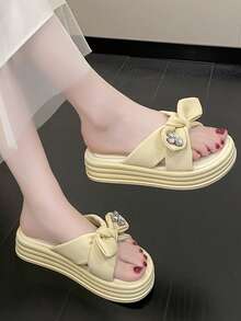 Fashion Yellow Sandals For Women, Bow Decor Flatform Slide Sandals - Yellow - View 3