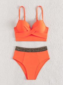 Wrap Push Up High Waisted Bikini - Orange - View 7