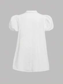 SHEIN Đầm Gái Xù Viên lá sen Nút phía trước màu trơn Dễ thương - trắng - Xem 2