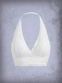 ROMWE Floral Lace Halter Bralet - White - View 1