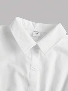 SHEIN Đầm Gái Xù Viên lá sen Nút phía trước màu trơn Dễ thương - trắng - Xem 4