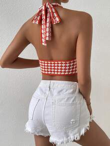 SHEIN VCAY 滿版圖案露背吊脖針織上衣 - 彩色 - 查看 2