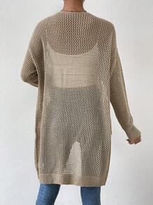 SHEIN Essnce Nữ Cardigans Túi màu trơn Giải trí - Màu Khaki - Xem 2
