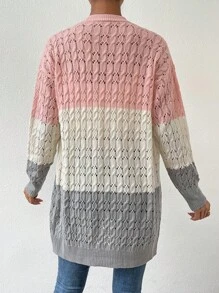 SHEIN Essnce 撞色落肩袖網眼針織開襟開衫 - 彩色 - 查看 2