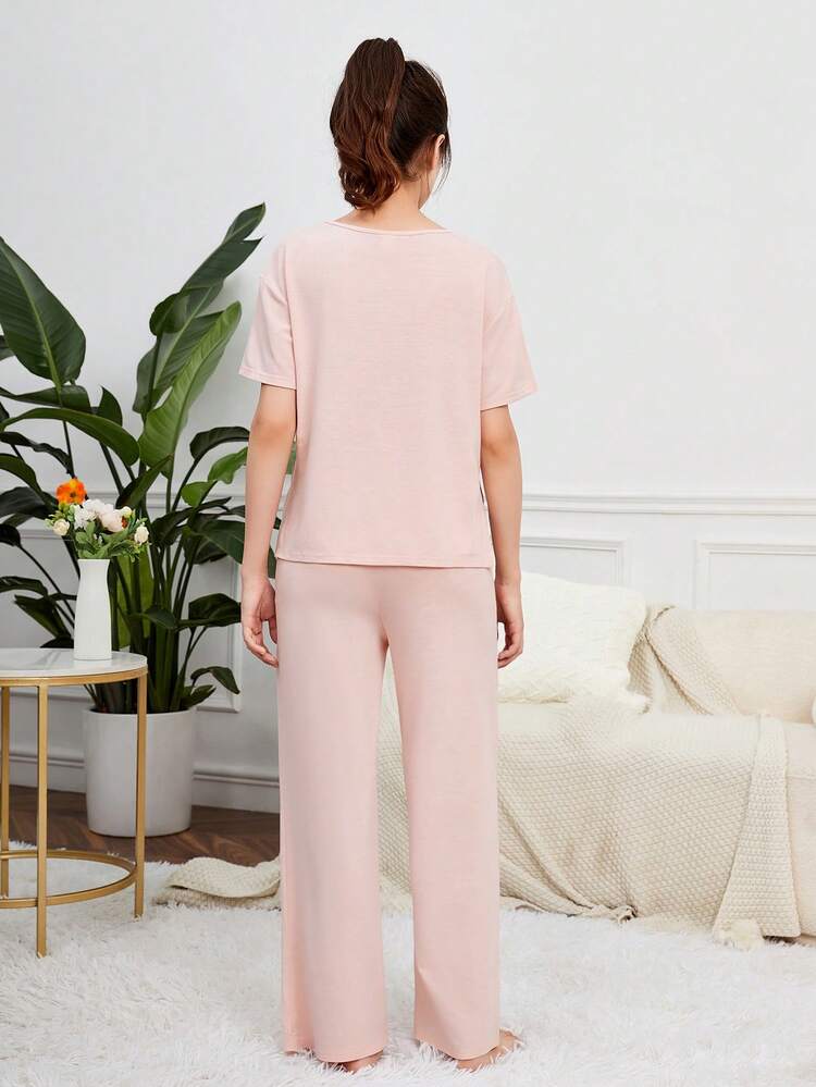 Teen Girl Solid Split Hem PJ Set