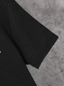 SHEIN 男孩鹿圖案休閒半拉鏈POLO衫適用於舒適 - 黑色 - 查看 3
