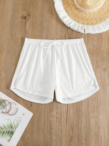 SHEIN Swim Summer Beach Plain Tie Waist Bikini Bottom - White - View 1