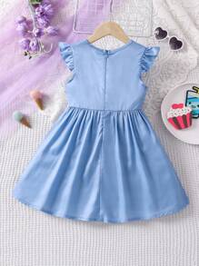 SHEIN 年輕女孩彩虹印花荷葉邊連衣裙