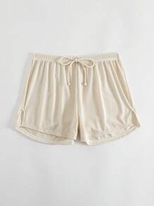 SHEIN Swim Đáy Bikini Nữ Thắt nơ trước màu trơn - Màu be - Xem 3