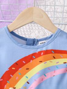 SHEIN 年輕女孩彩虹印花荷葉邊連衣裙