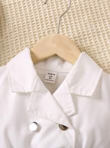 Đầm bé gái Bất đối xứng Tương phản Mesh Nút đôi màu trơn Giải trí - trắng - Xem 4