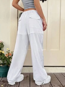 SHEIN ICON Drawstring Waist Wide Leg Pants - White - View 2