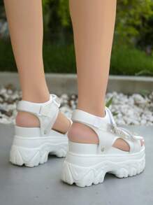 Women Rhinestone Decor Hook-and-loop Fastener Sport Sandals, Ankle Strap Sporty Sandals - White - View 4