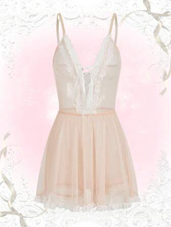 Contrast Lace Mesh Babydoll