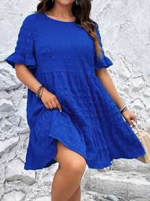 SHEIN LUNE Vestido smock de manga con volante bajo con fruncido - azul real - Ver 3