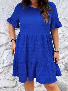 SHEIN LUNE Vestido smock de manga con volante bajo con fruncido - azul real - Ver 4