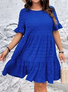 SHEIN LUNE Vestido smock de manga con volante bajo con fruncido - azul real - Ver 7